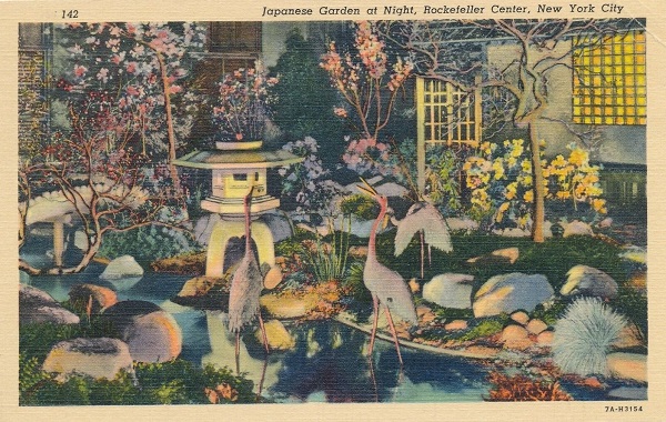 Japanese Garden at Night Rockefeller Center Postcard New York City
